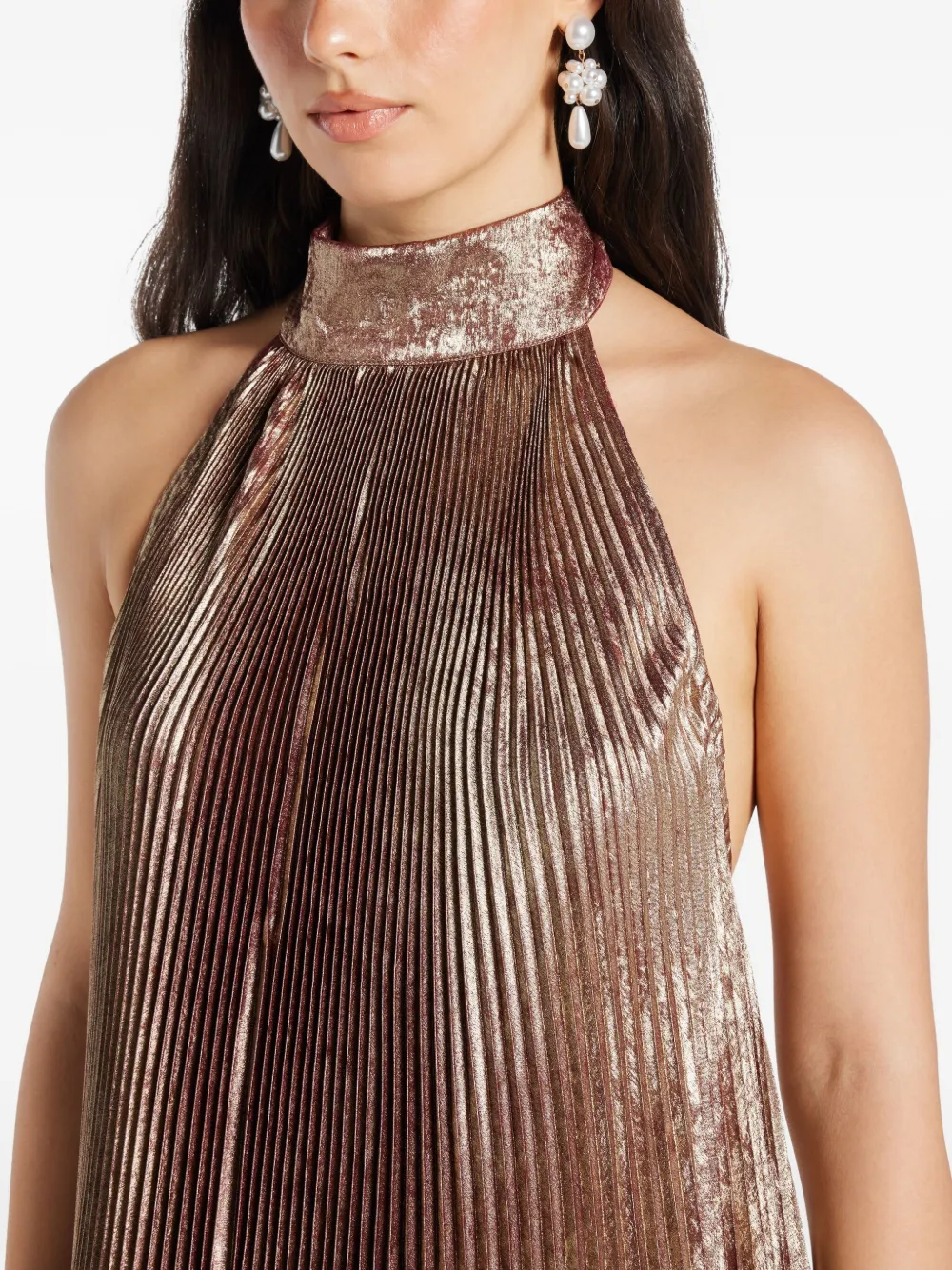 L'IDÉE Olympia plissé avondjurk met halternek Goud