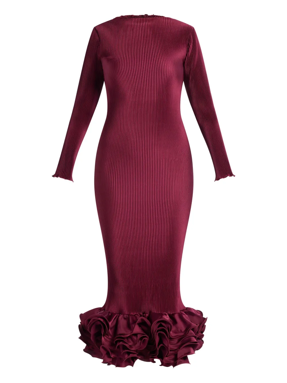 L'IDÉE Campbell ruffled ribbed midi dress | Red | Image 1