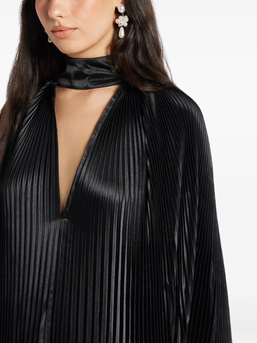 L'idée Pleated Ruffled Empire Dress In Black