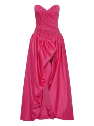 aje long pink dress AJE The Aje Eugenie Off Shoulder Midi Dress in French Rose Pink. This glamorous style features a fitted bodice with corsetry style boning to fit and flatter, with short puffy sleeves,