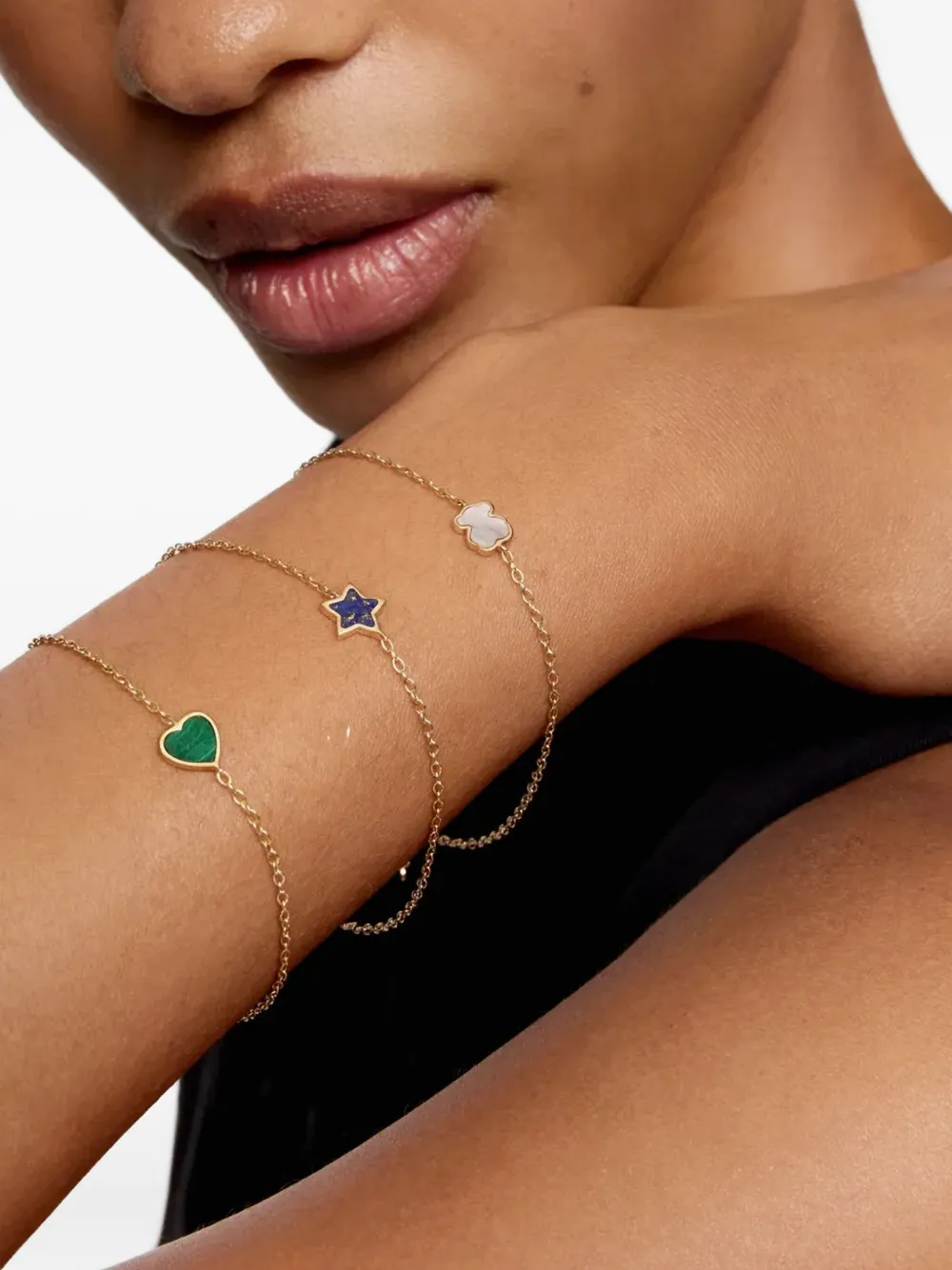 Tous 14k Yellow Gold Malachite Heart-charm Bracelet In Gold