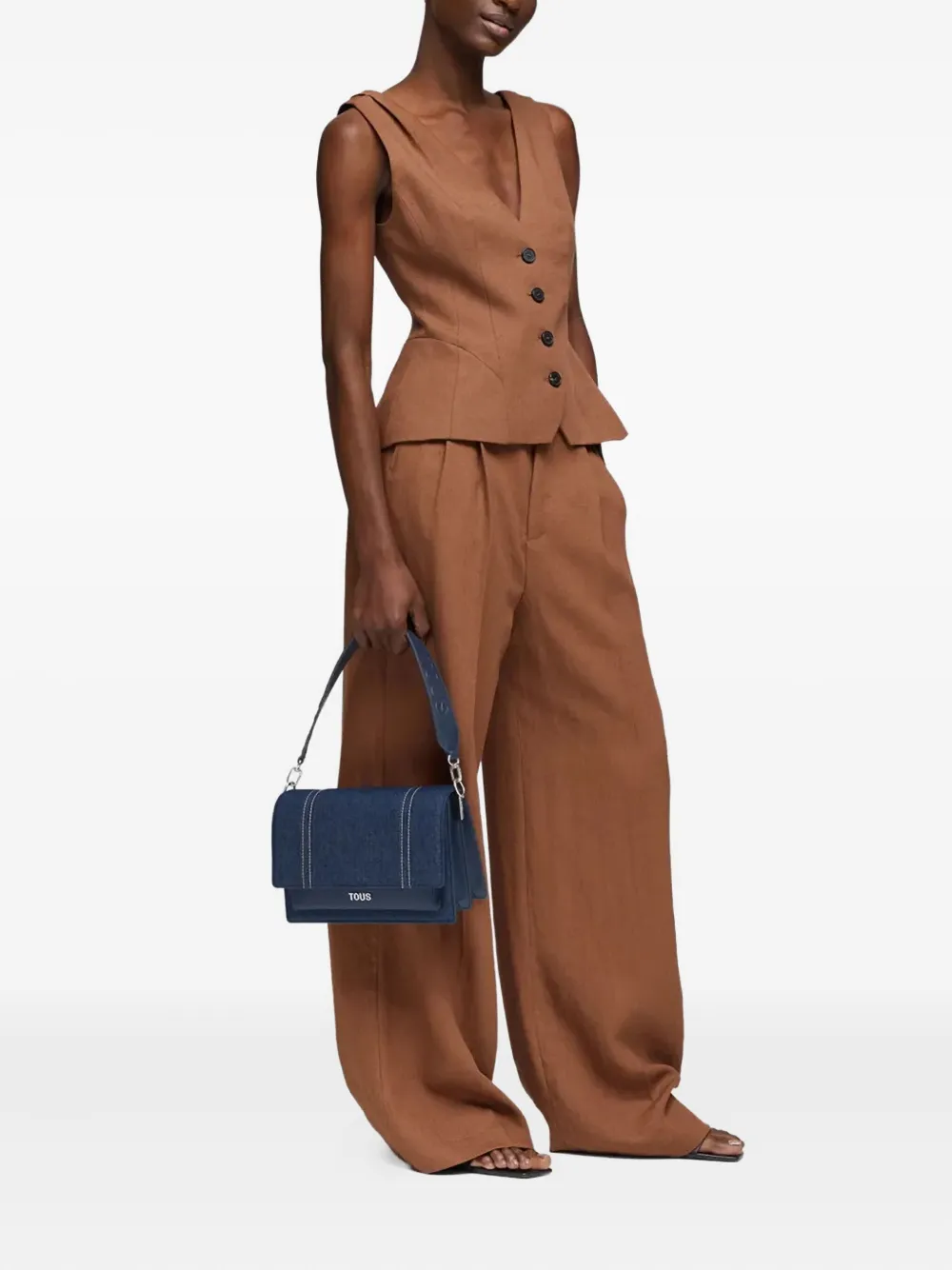 Tous Topstitch-detail Flap-closure Satchel Bag In Blue