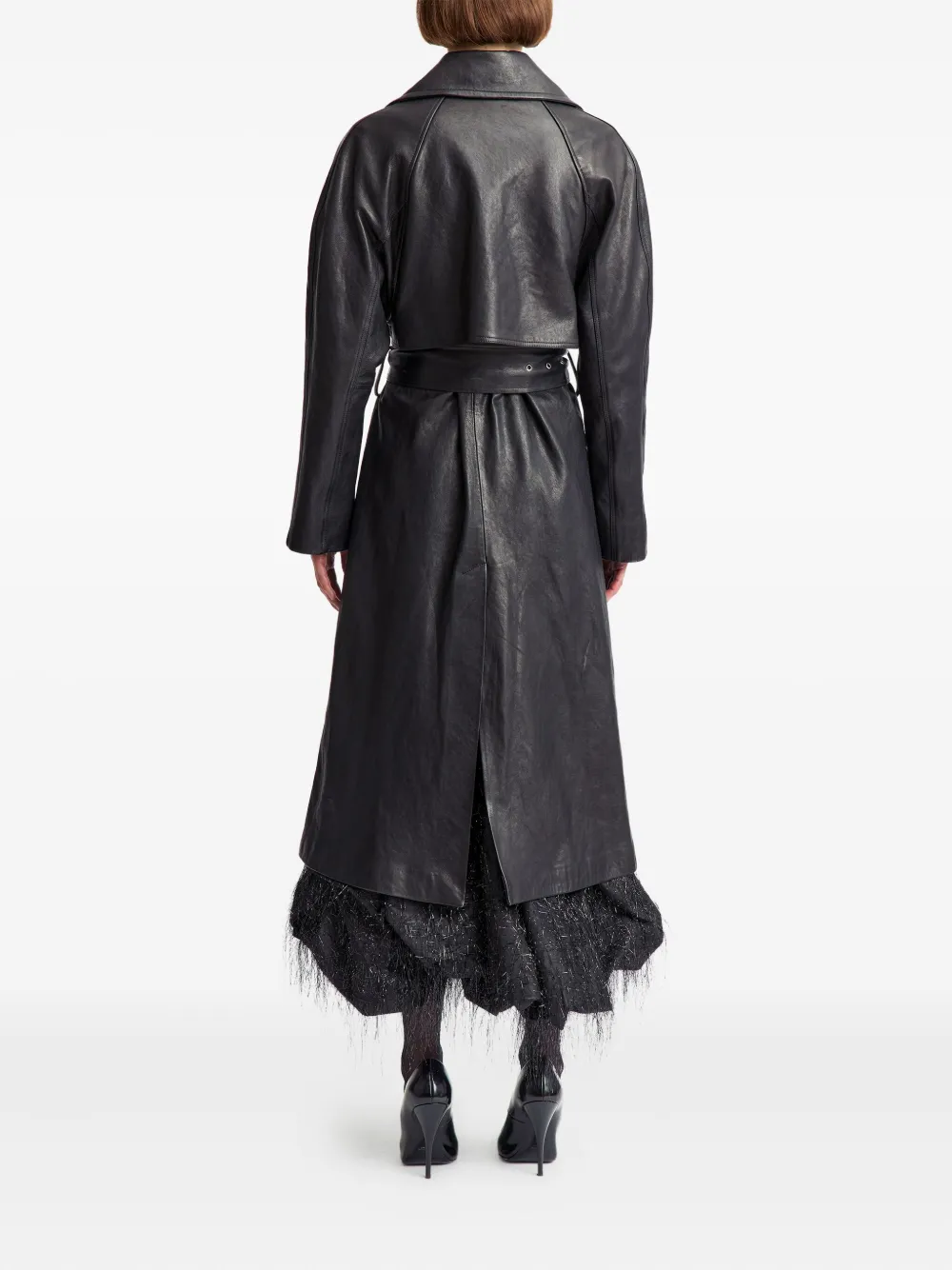 16arlington Palmi Belted Leather Coat In Black