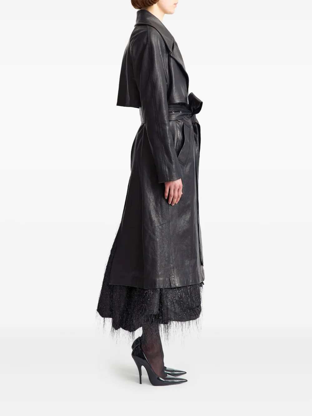 16arlington Palmi Belted Leather Coat In Black