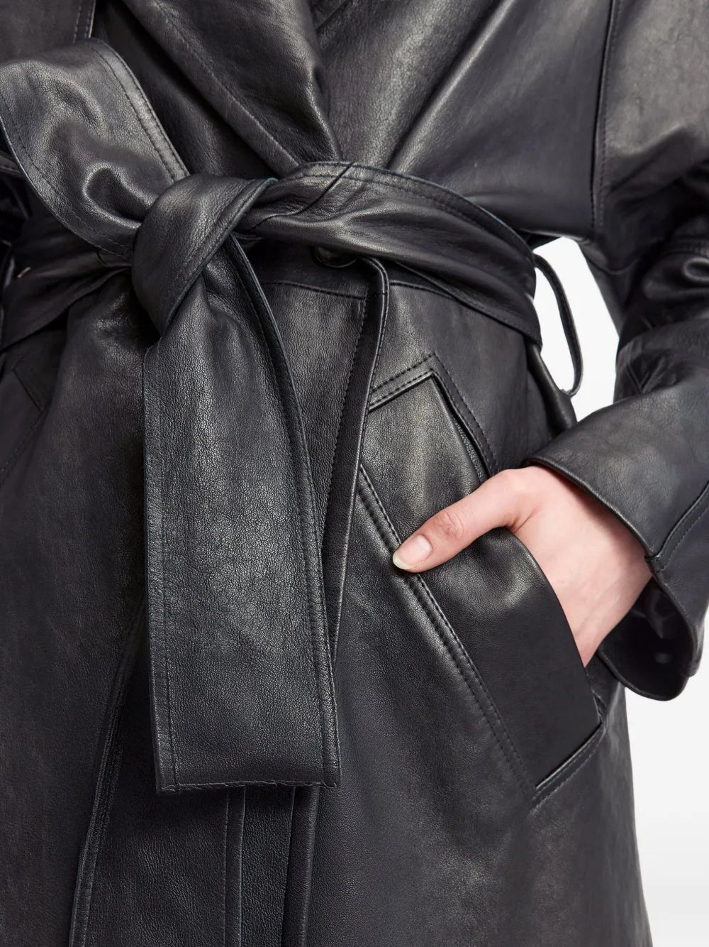 16arlington Palmi Belted Leather Coat In Black
