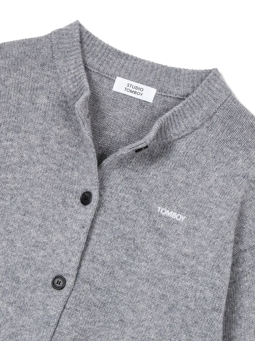 Studio Tomboy Logo-embroidered Button-front Cardigan In Gray