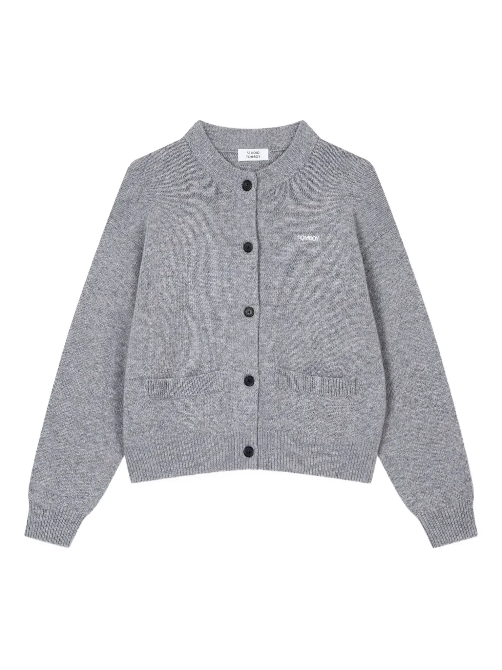 Studio Tomboy Logo-embroidered Button-front Cardigan In Gray