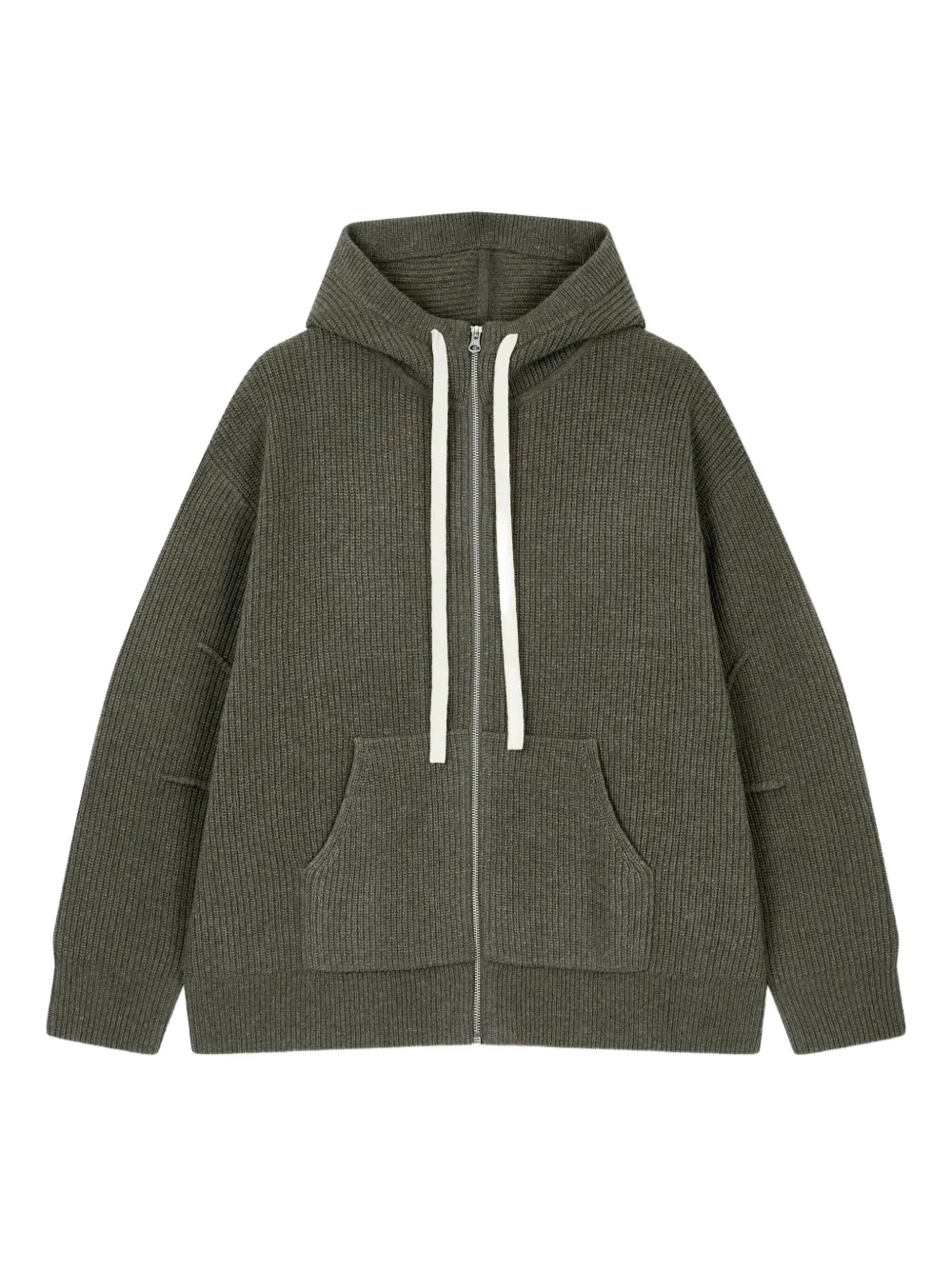 Studio Tomboy Ribbed-knit Zip-up Hooded Sweater In Green