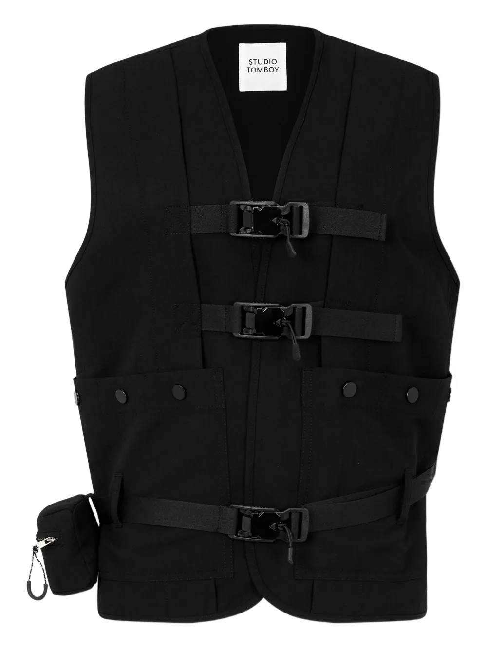 Studio Tomboy Buckle-fastening Patch-pocket Vest In Black