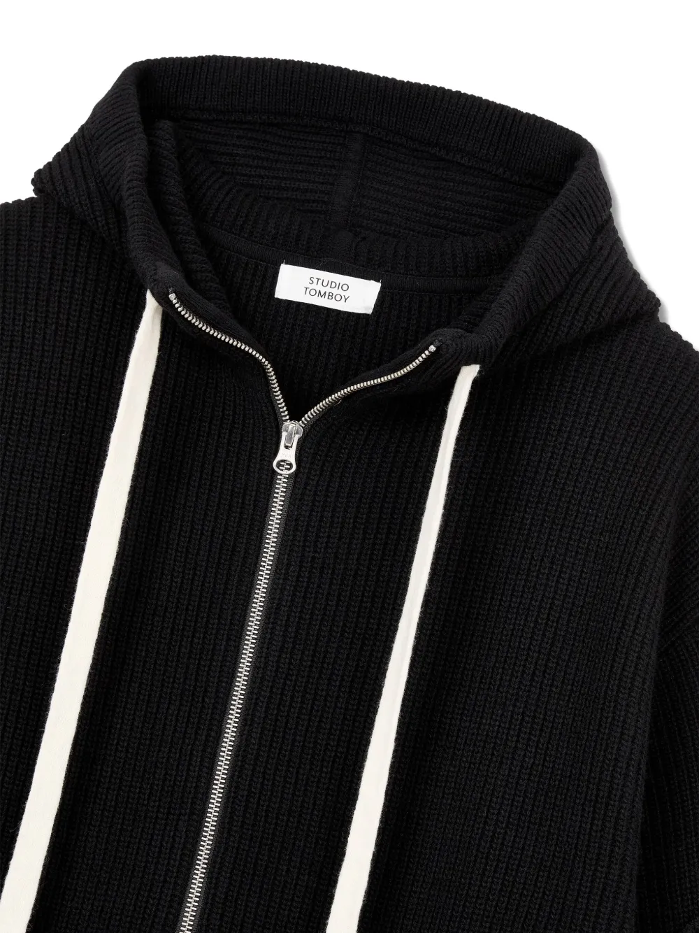 Studio Tomboy Ribbed-knit Hooded Sweater In Black