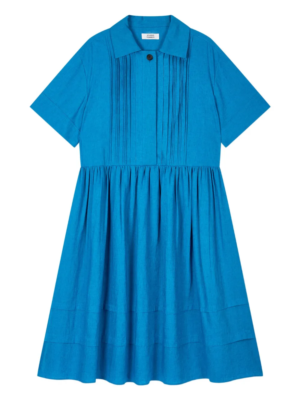 Studio Tomboy Pleated Collared Shirt Mini Dress In Blue