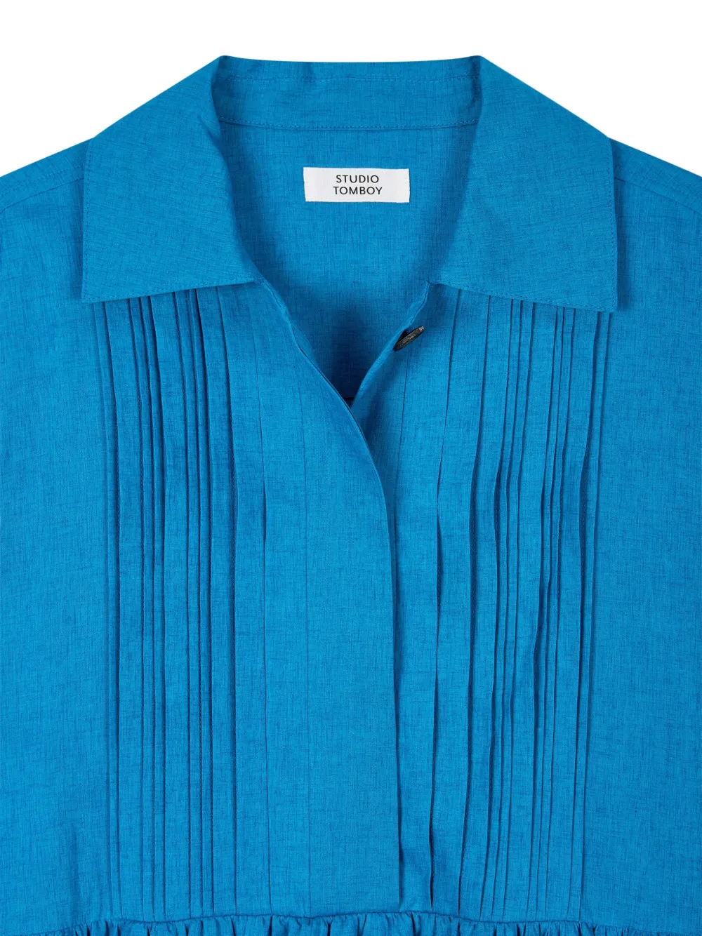 Studio Tomboy Pleated Collared Shirt Mini Dress In Blue