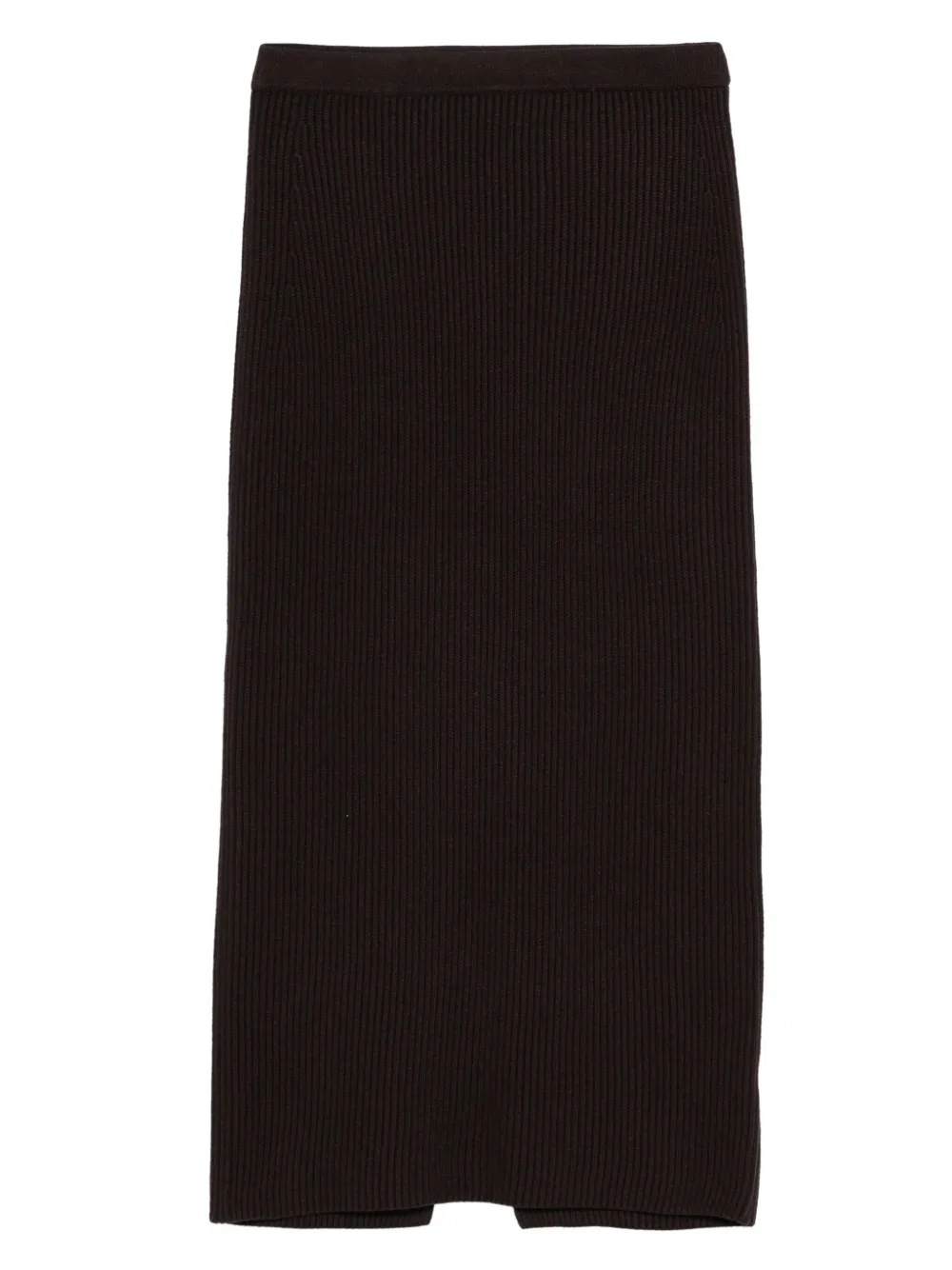 Twinset Ribbed Knit Midi Skirt With Subtle Back Slit In Brown