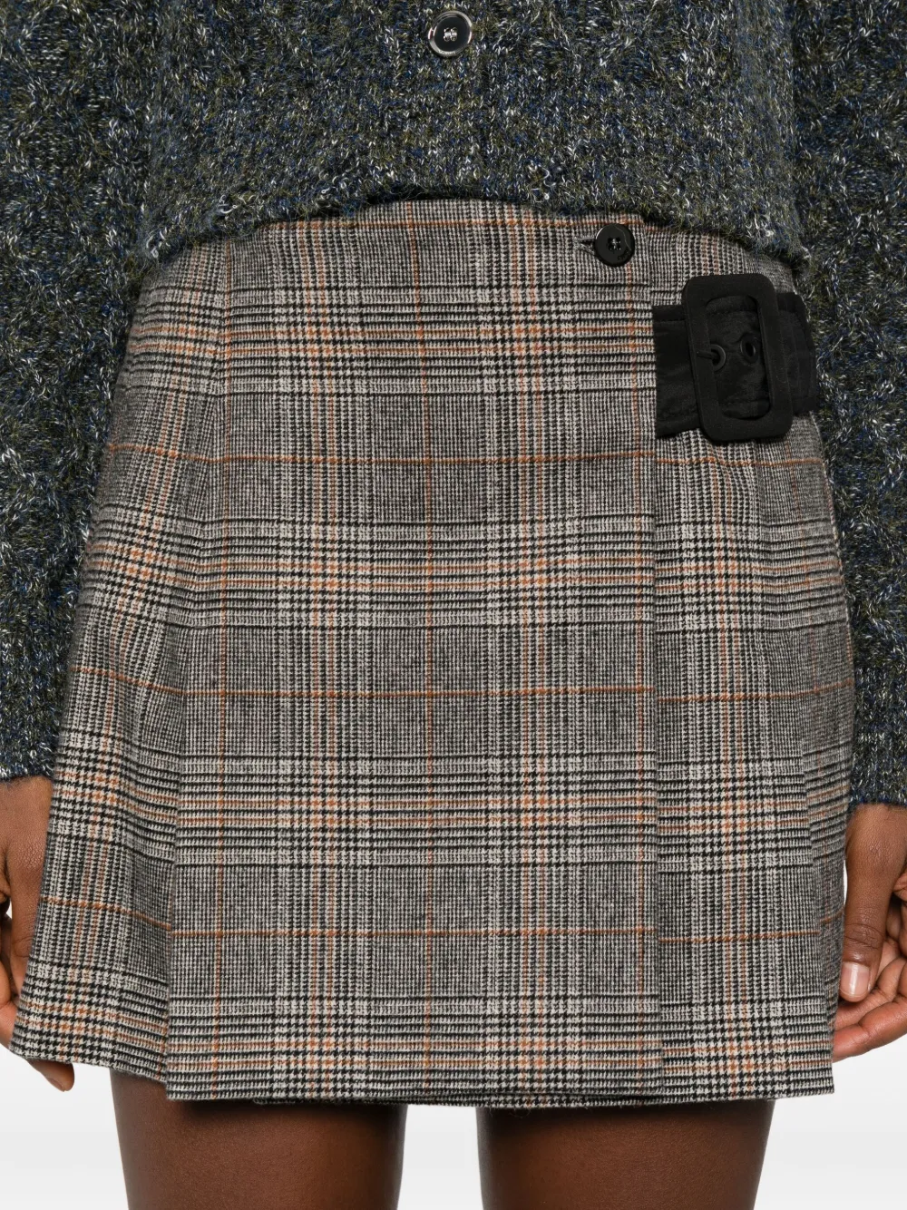 Pinko Beige Plaid Pleated Mini Skirt In Gray