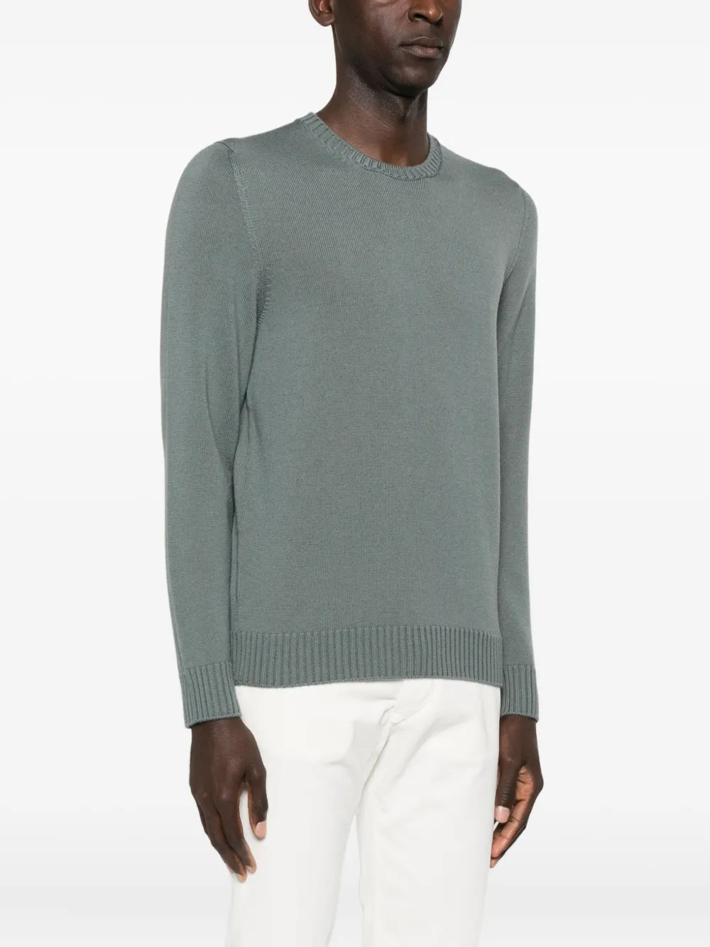 Drumohr Cashmere Crew-neck Sweater With Ribbed Details In Gray