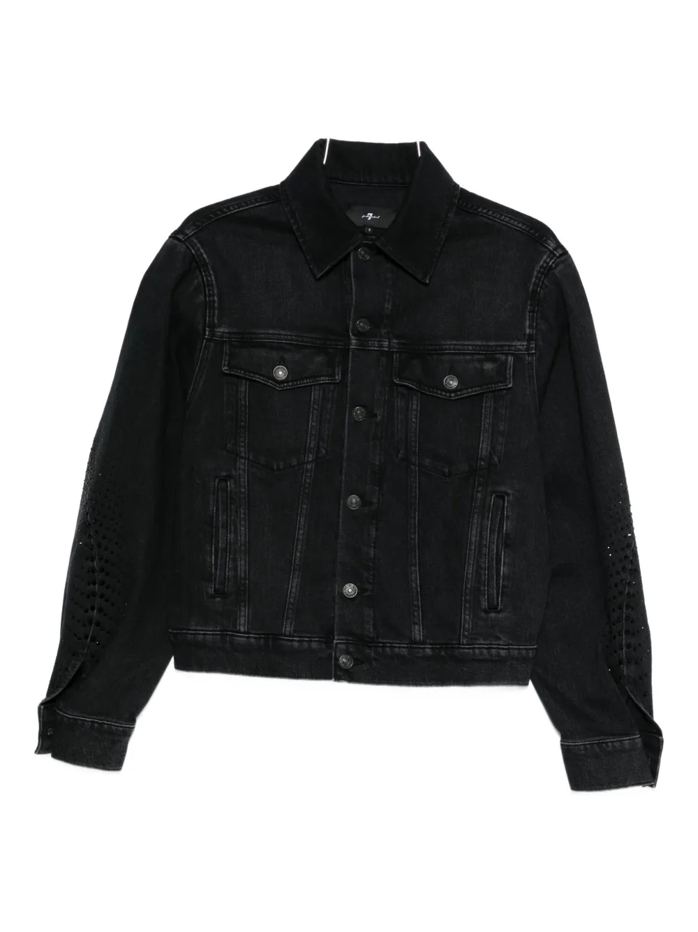 7 For All Mankind Laser-cut Denim Jacket In Black