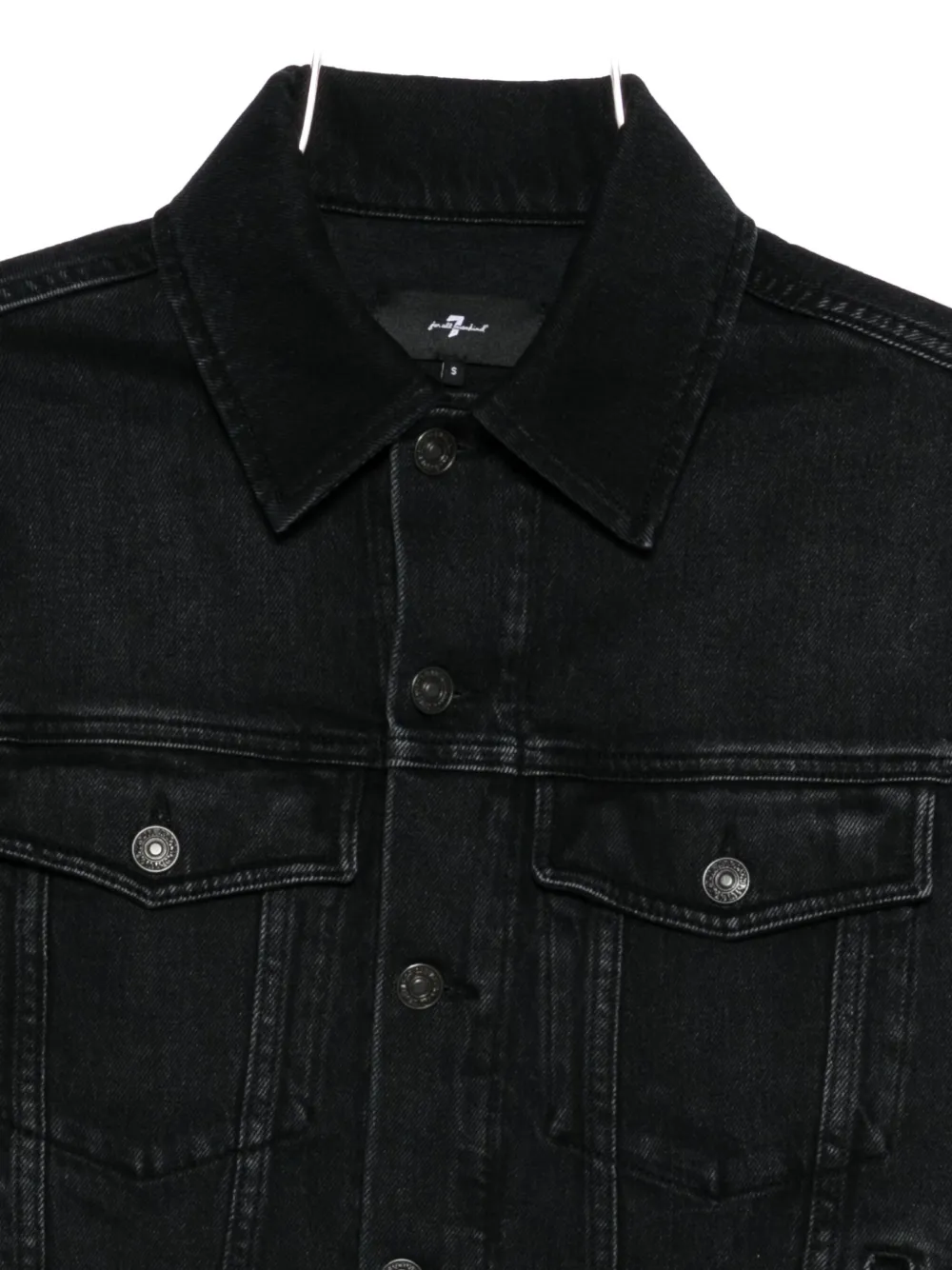 7 For All Mankind Laser-cut Denim Jacket In Black