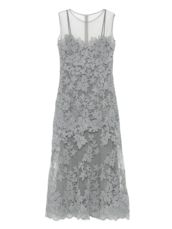 chinese dress ladies Long lingerie-style dress in linen and cotton lace