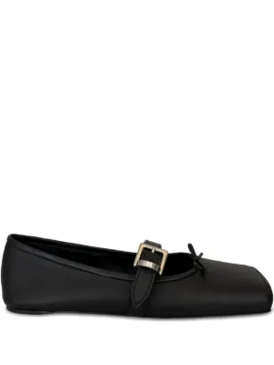 新品 PRADA レザー フラットシューズ Prada レザーフラットシューズ | ブラック | FARFETCH JP