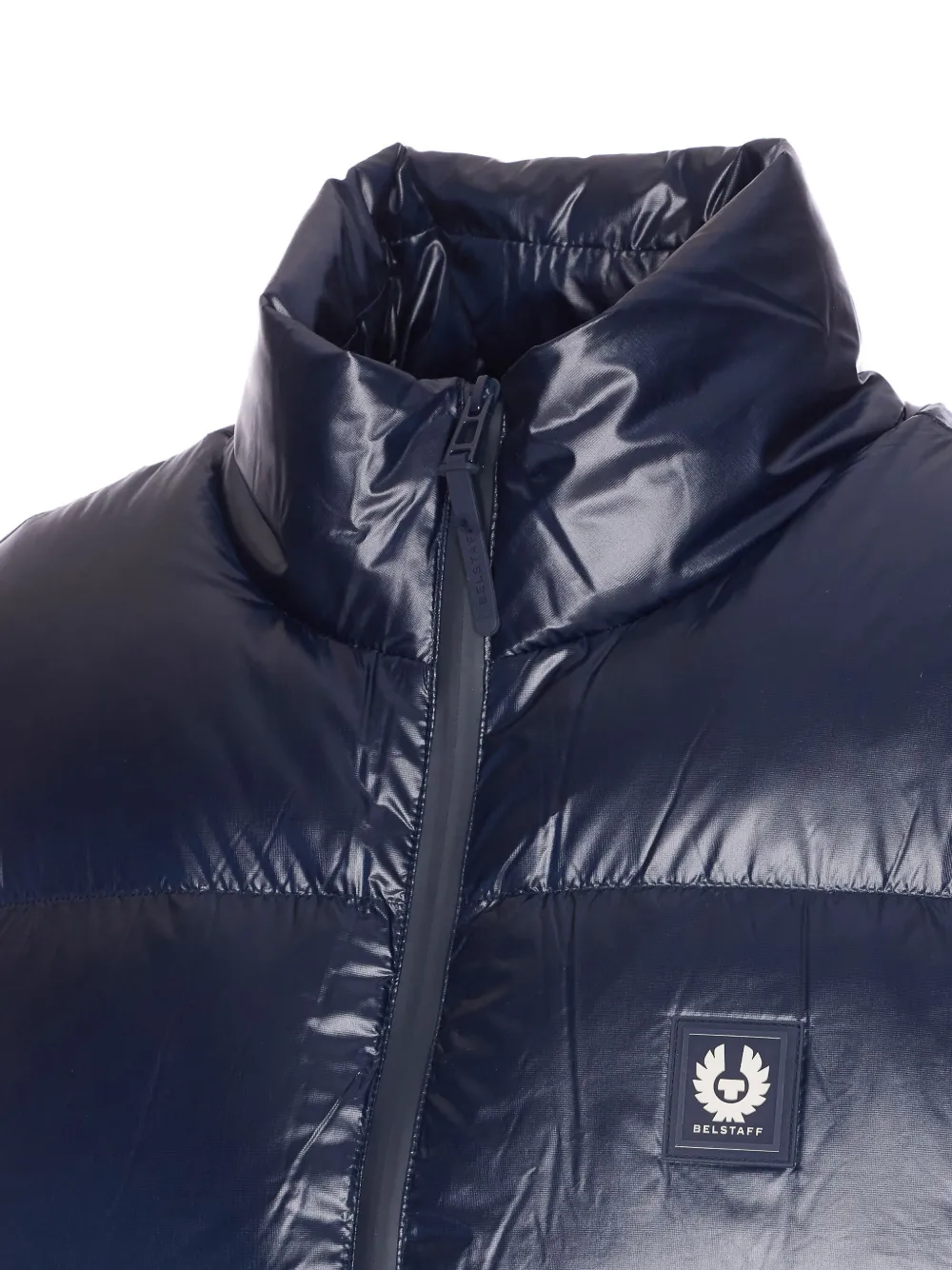 Belstaff High Collar Sleeveless Quilted Jacket With Pockets In Blue
