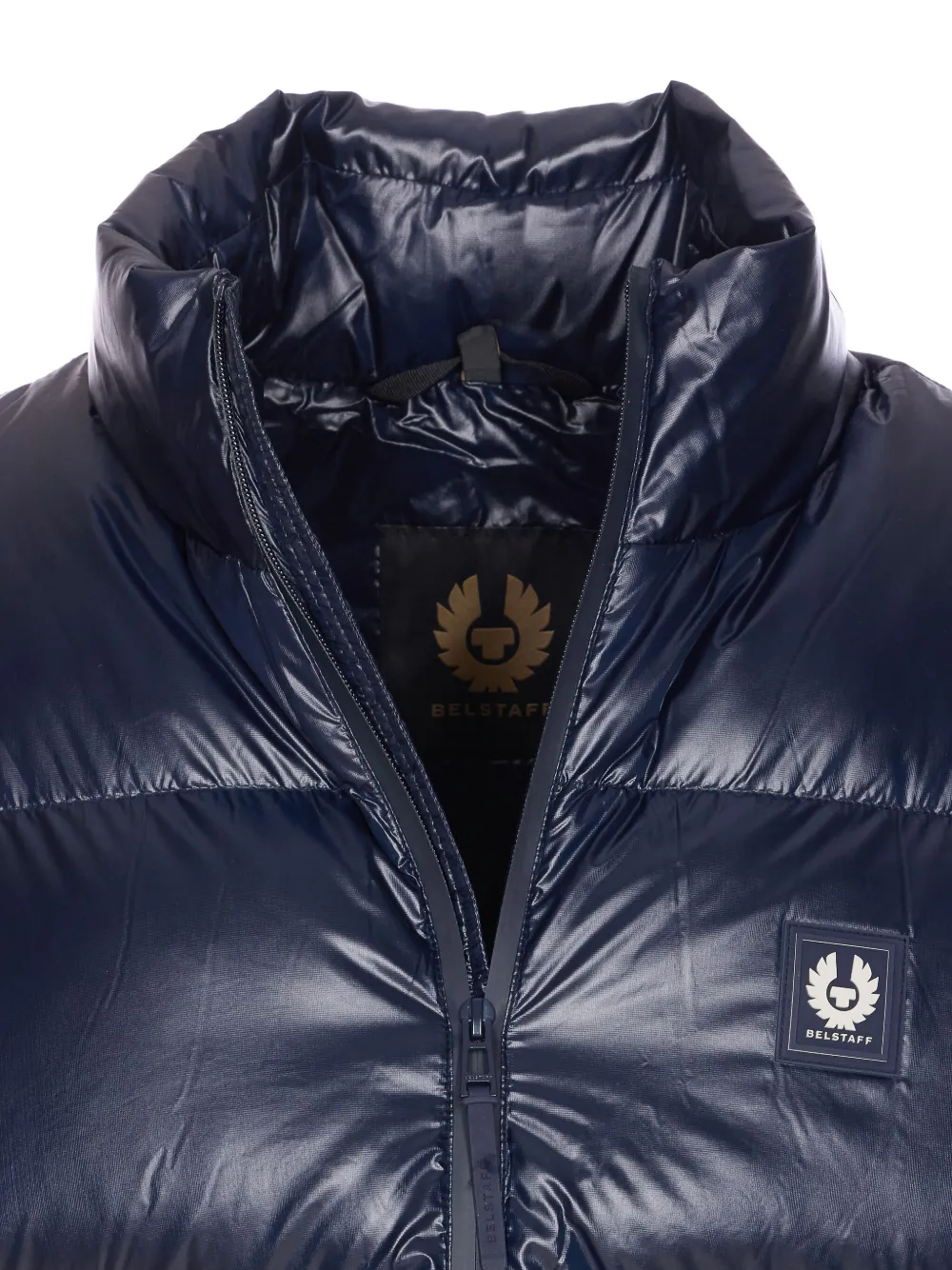 Belstaff High Collar Sleeveless Quilted Jacket With Pockets In Blue