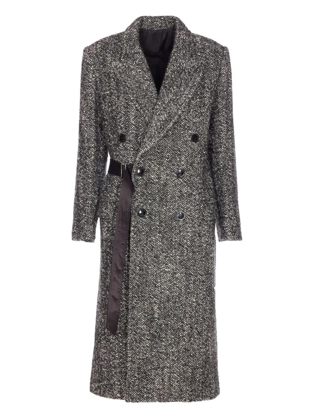 Isabel Marant Ebyane Chevron Wool-blend Tweed Coat In Gray