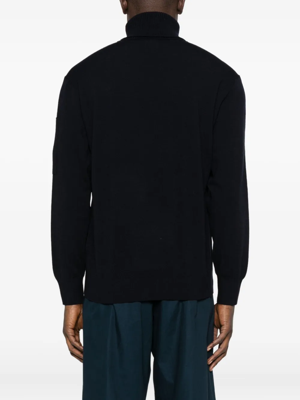 C.p. Company Wool Turtleneck Sweater Logo Detail In Blue