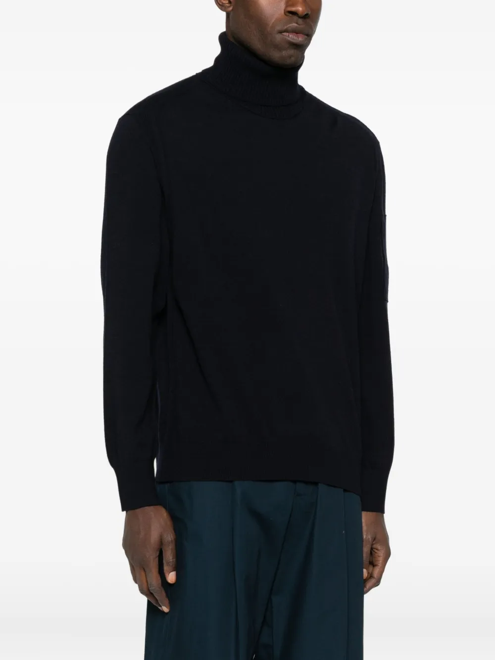 C.p. Company Wool Turtleneck Sweater Logo Detail In Blue