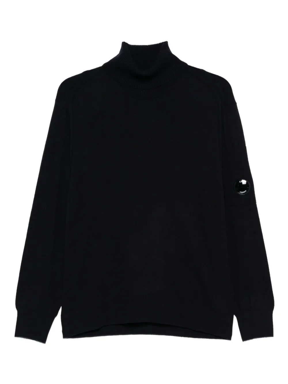 C.p. Company Wool Turtleneck Sweater Logo Detail In Blue