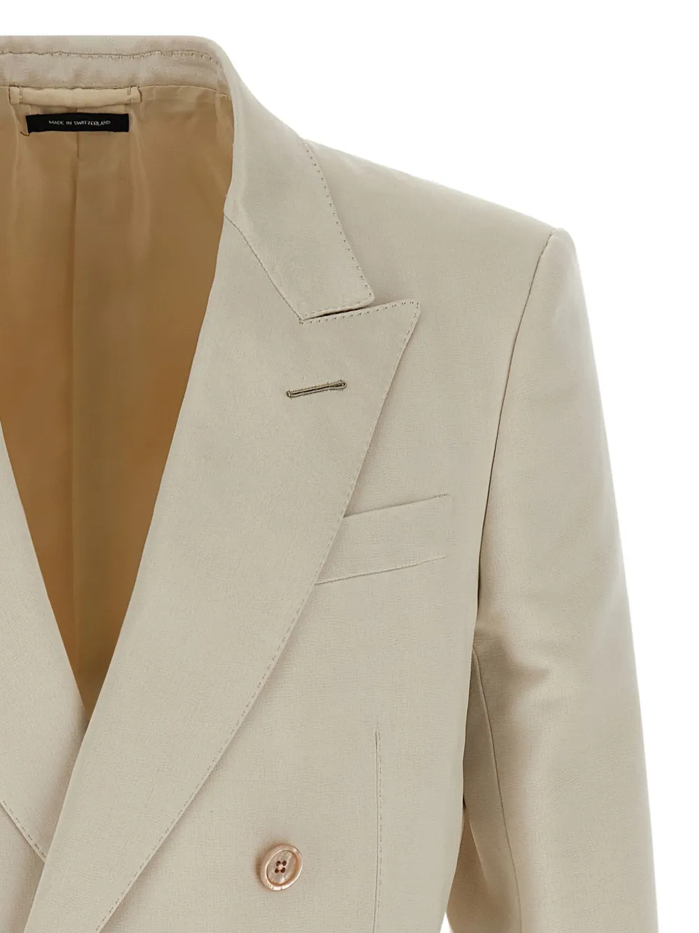 Tom Ford Double-breasted Tailored Blazer Featuring Back Vent In Neutral