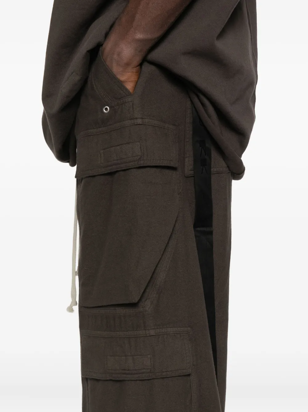 Rick Owens Drkshdw Dark Powder Grey Nylon Double Cargo Jumbo Belas Trousers In Brown