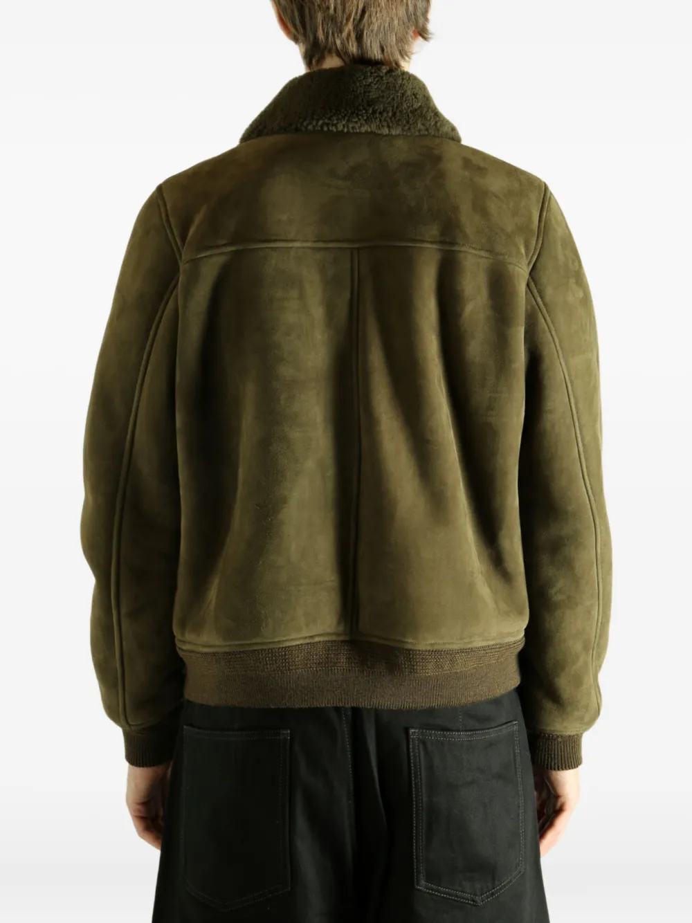 Saint Laurent Shearling Collar Jacket In Green