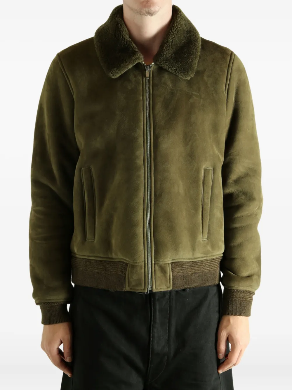 Saint Laurent Shearling Collar Jacket In Green