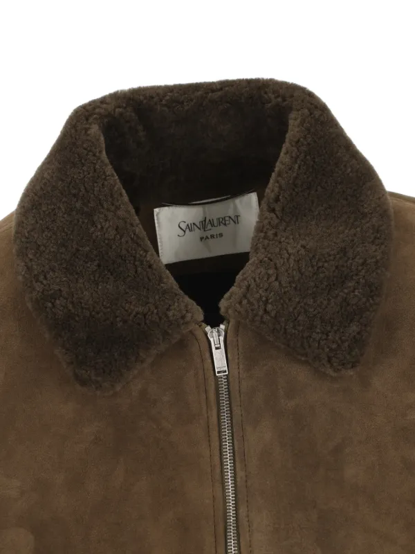 Saint Laurent Shearling Collar Jacket | Brown | FARFETCH