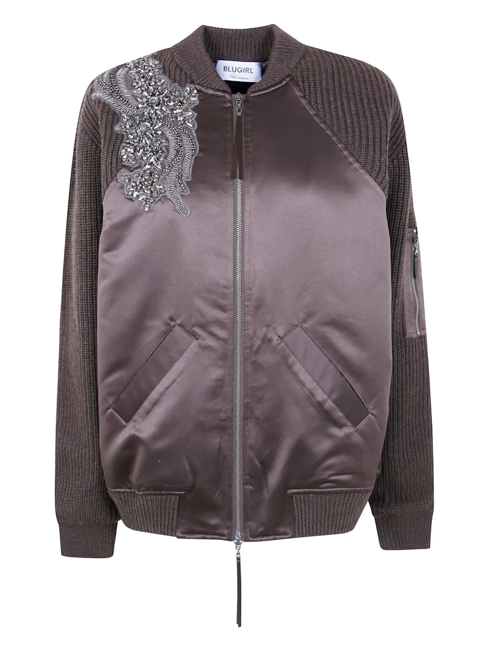 Blugirl Crystal-embellished Bomber Jacket In Brown