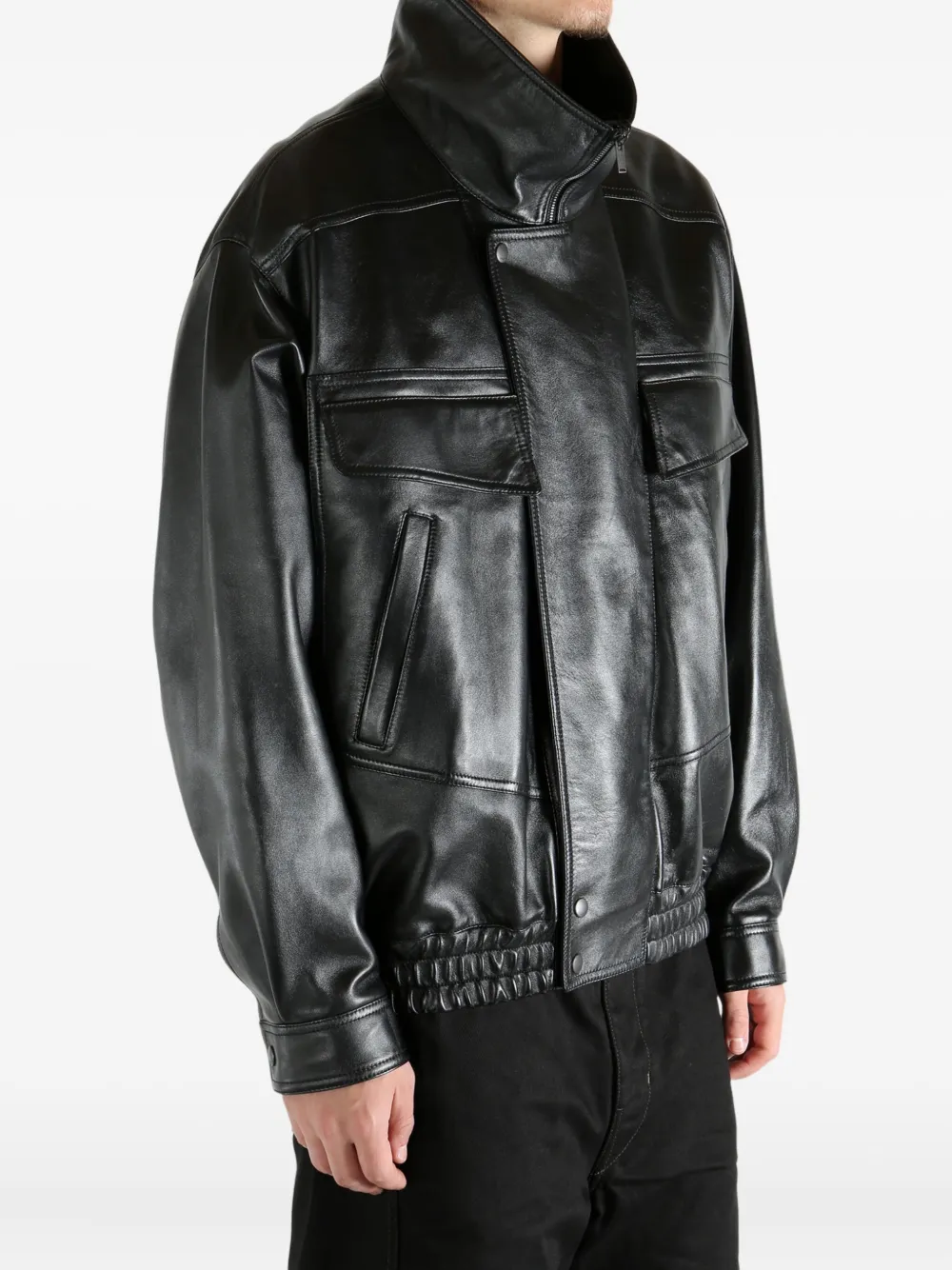 Saint Laurent Leather Jacket In Black