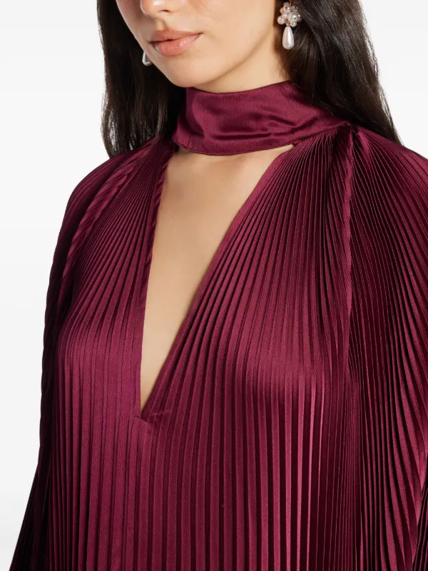 lidee red dress L'IDE Soiree Pleated Halter-Neck Side-Slit Gown