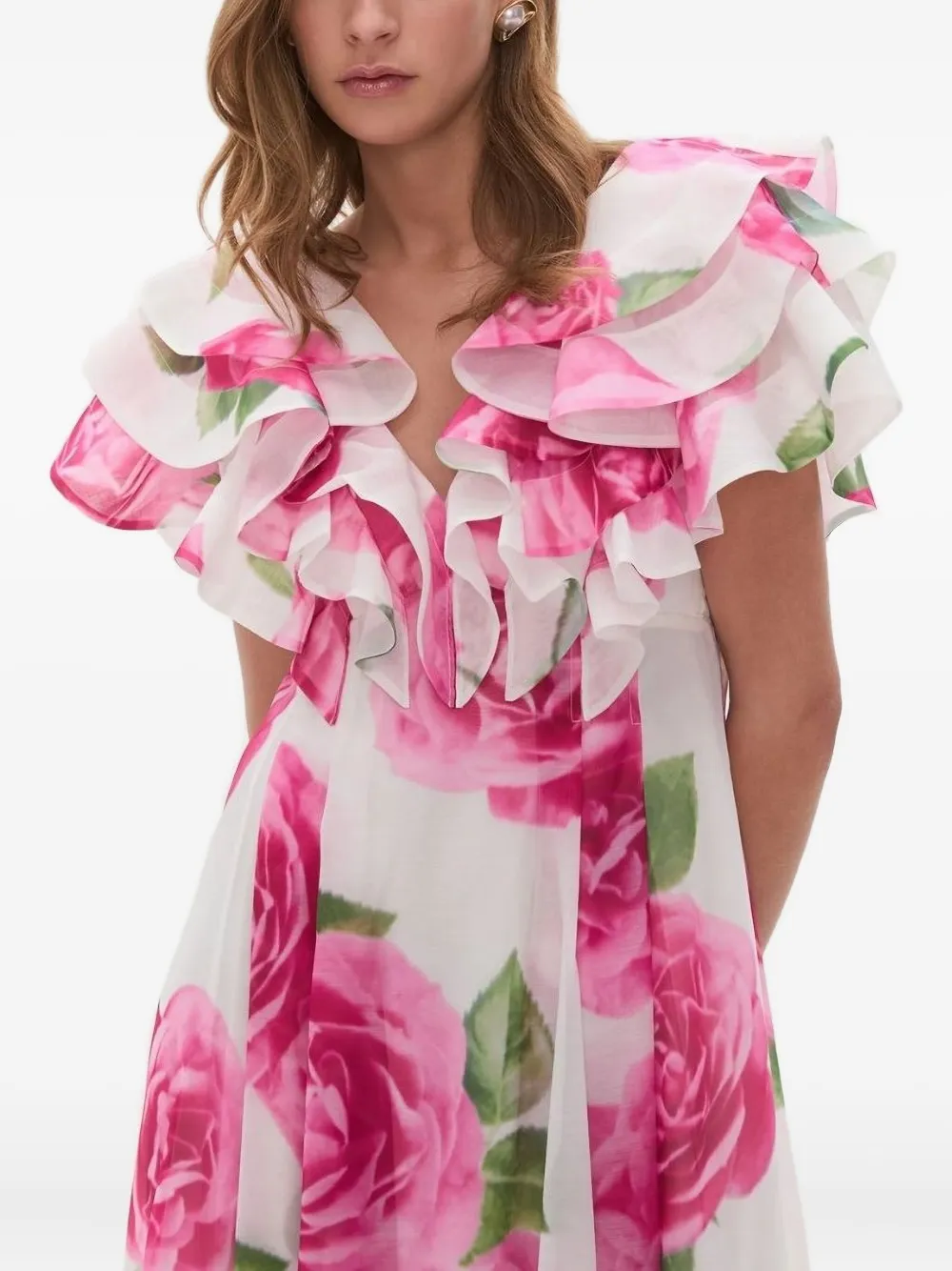 Aje Olea maxi-jurk met ruches en bloemenprint Wit