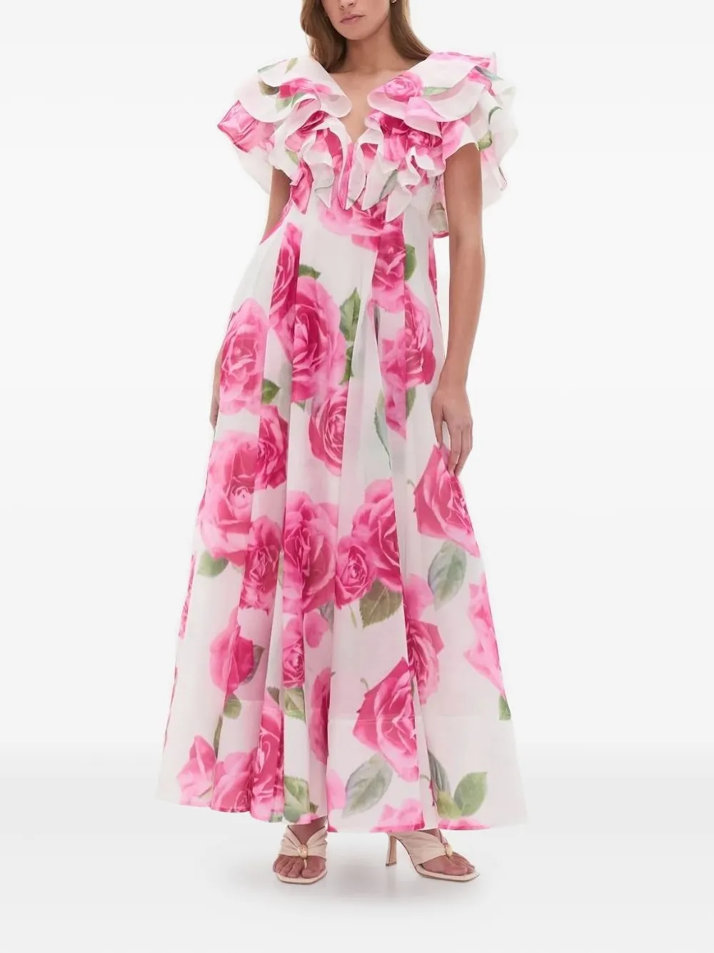 Aje Olea ruffled floral maxi dress - Wit