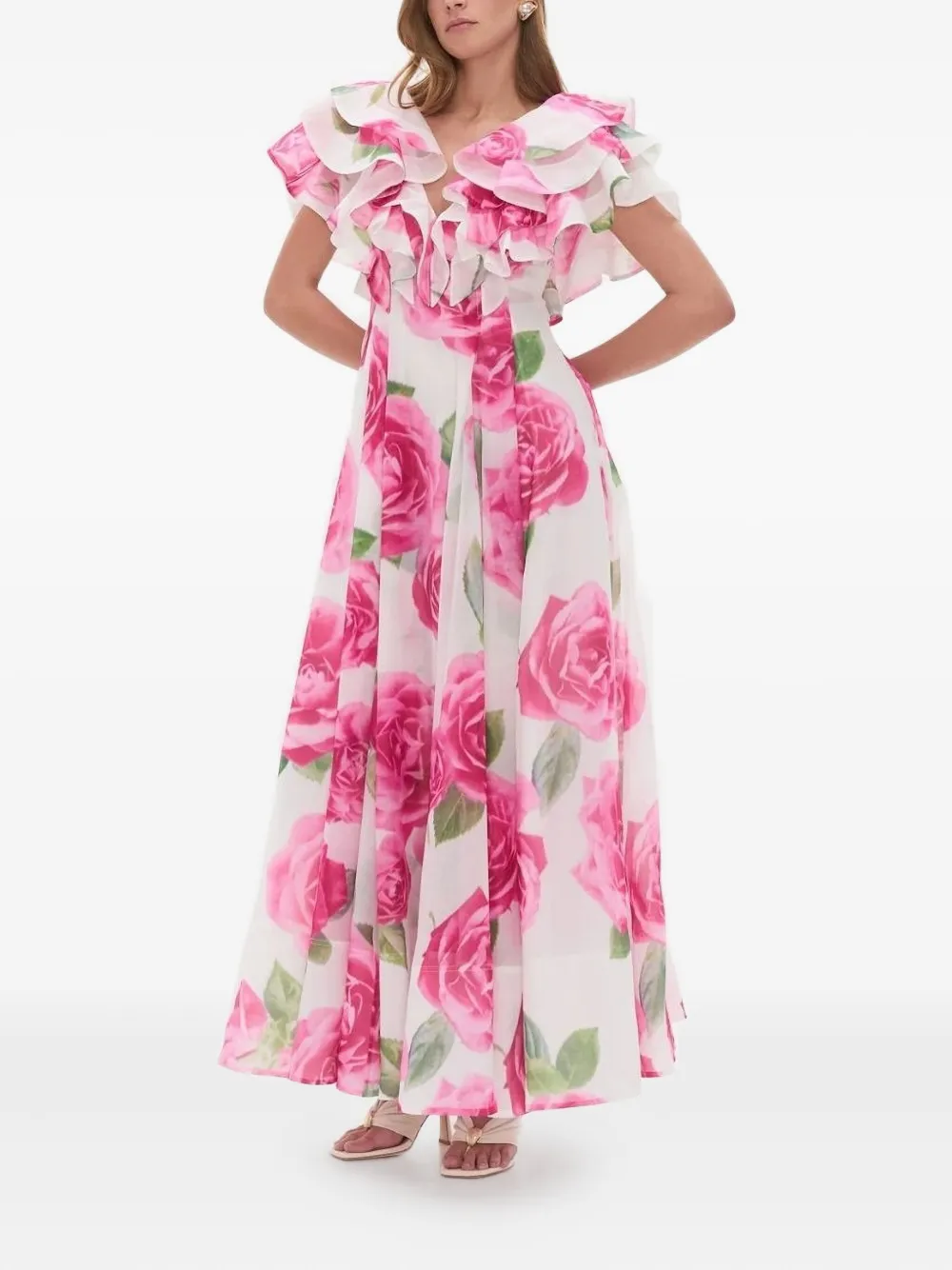 Aje Olea maxi-jurk met ruches en bloemenprint Wit