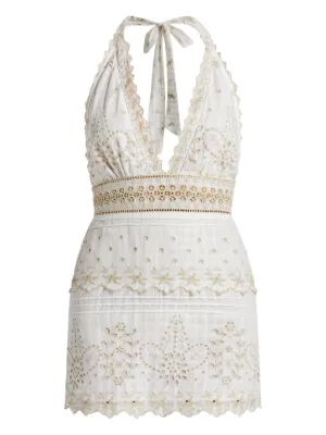 LoveShackFancy Alonna floral-print lace-trimmed Mini Dress | Neutrals