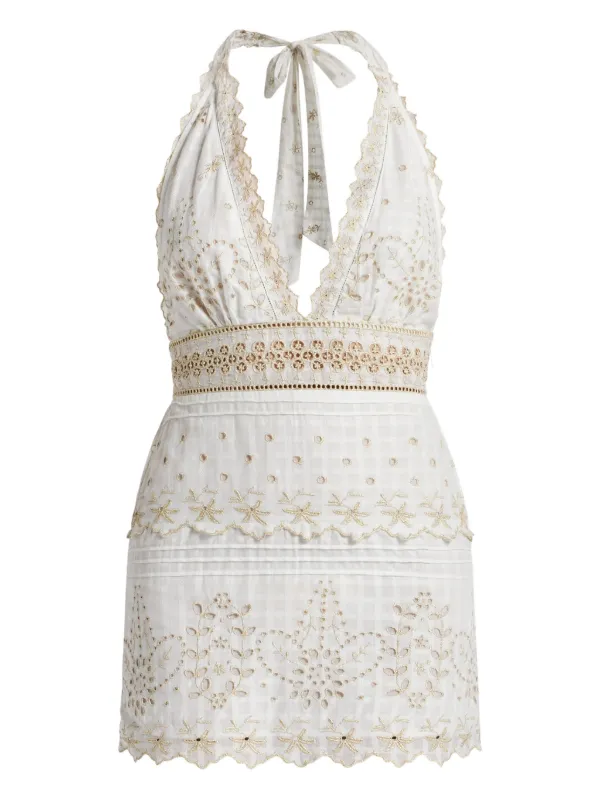 holiday dresses elegant White Floral Embroidered Sonia Mini Dress