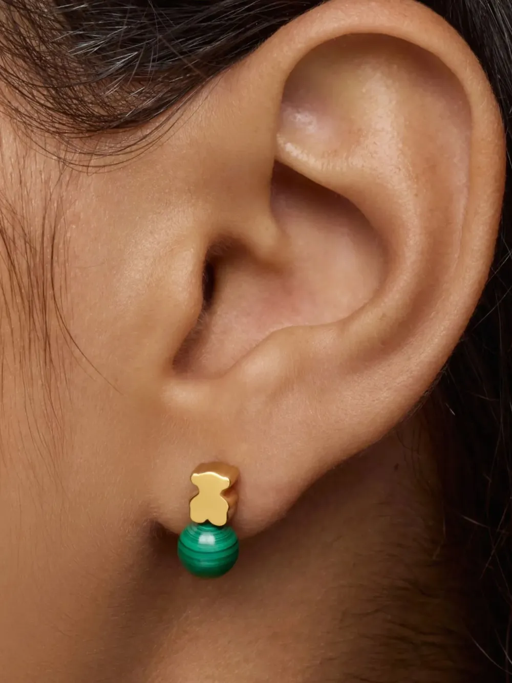 TOUS aretes Icon Mesh en oro de 18kt con malaquita | Image 2