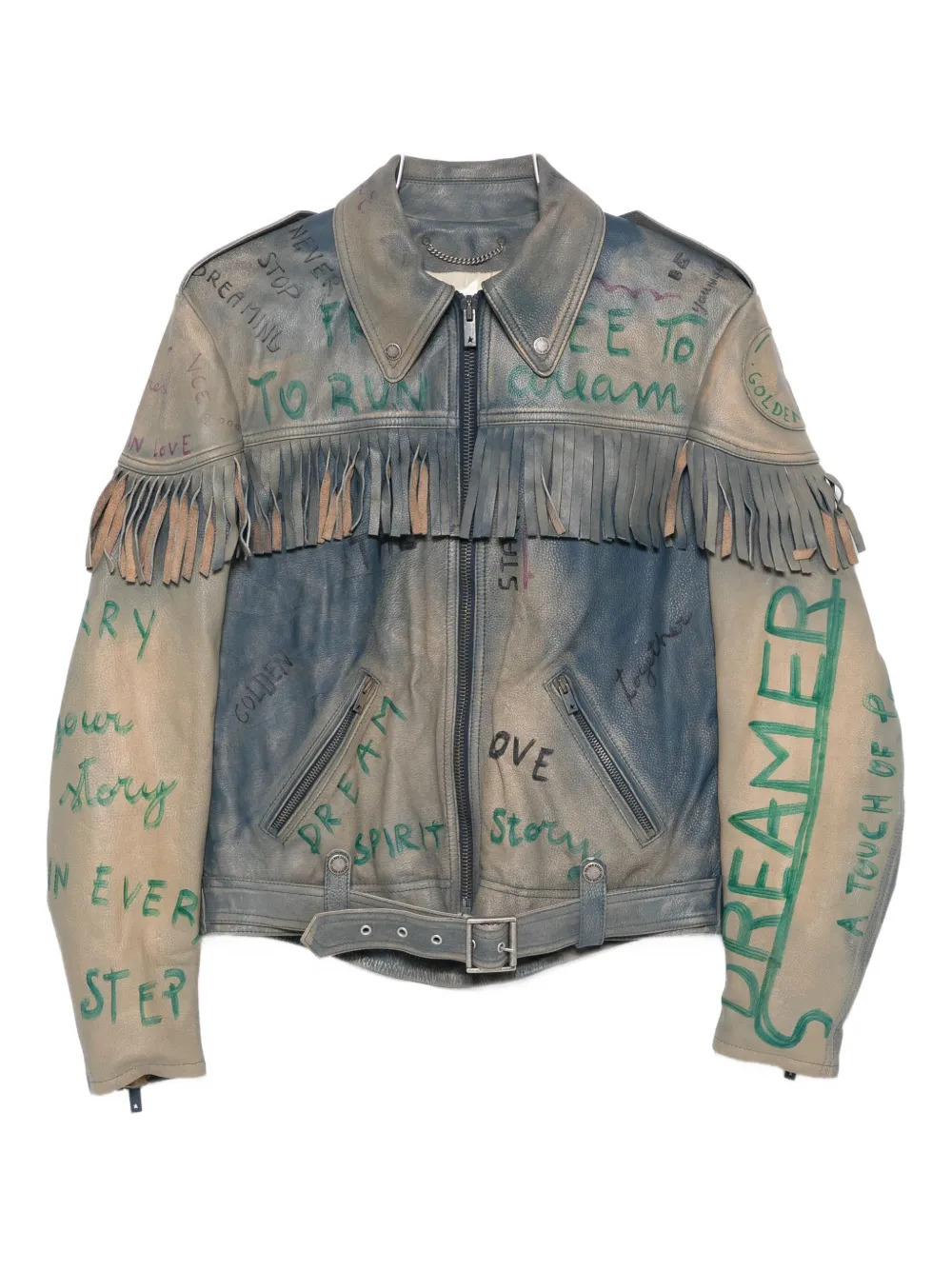 Golden Goose fringed leather jacket - Blu