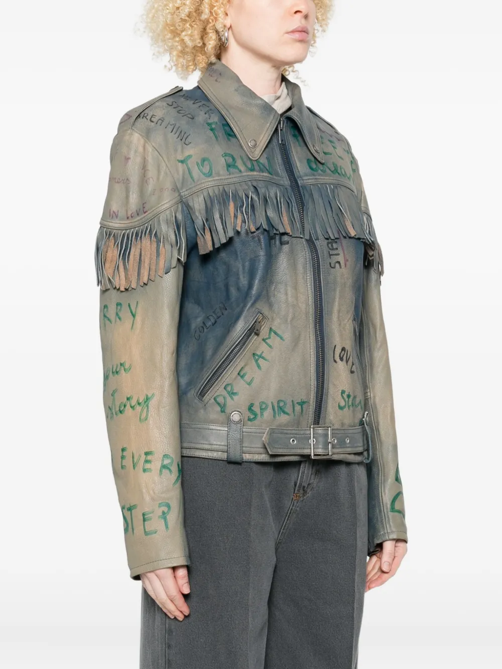 Golden Goose Deluxe Brand Zip-up Fringed Jacket In Blue