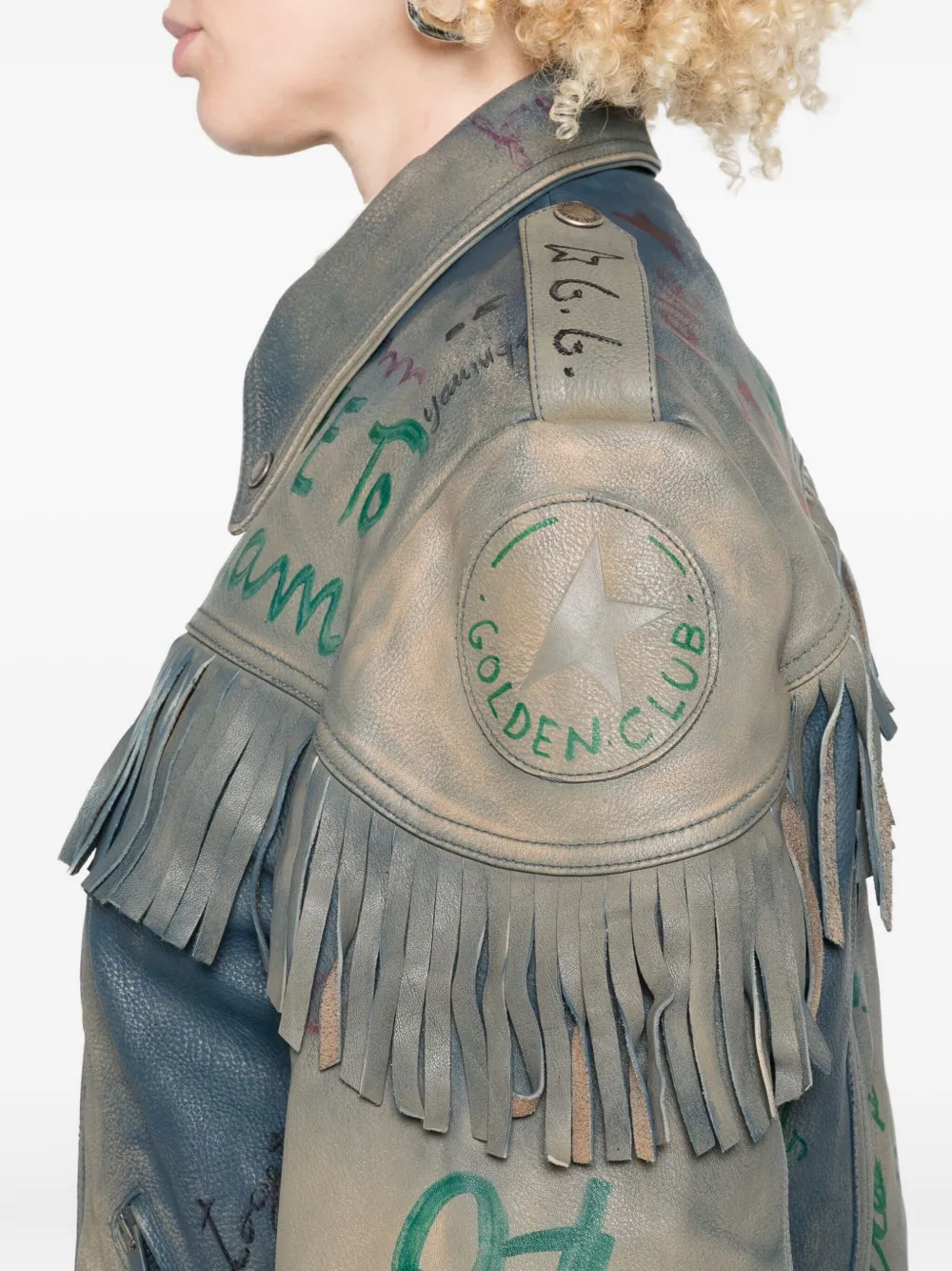 Golden Goose Deluxe Brand Zip-up Fringed Jacket In Blue