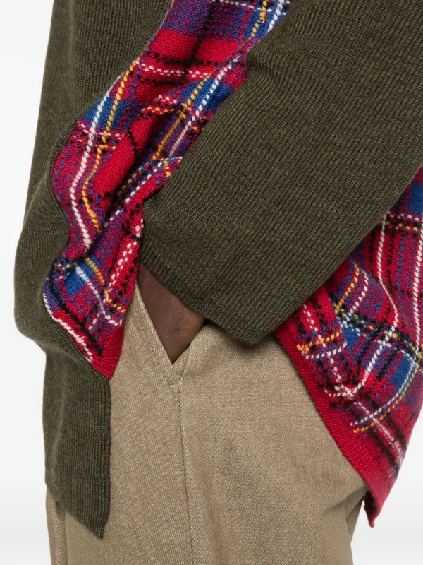Comme Des Garçons Homme Plus plaid-paneled Sweater | Green | FARFETCH