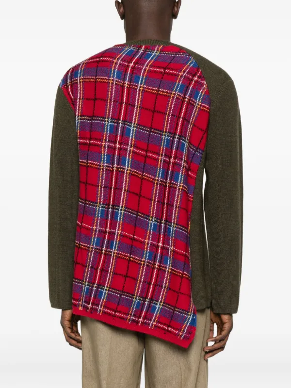 COMME des GARÇONS HOMME PLUS チェック柄ニット Comme Des Garçons Homme Plus plaid-paneled Sweater | Green | FARFETCH