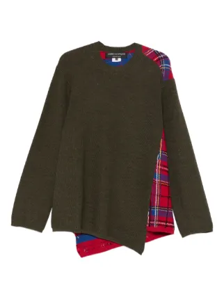 Comme Des Garçons Homme Plus plaid-paneled Sweater | Green | FARFETCH