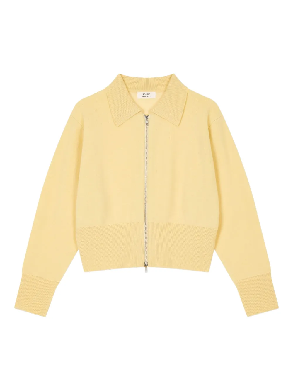 Studio Tomboy Zip-front Polo-collar Cardigan In Yellow